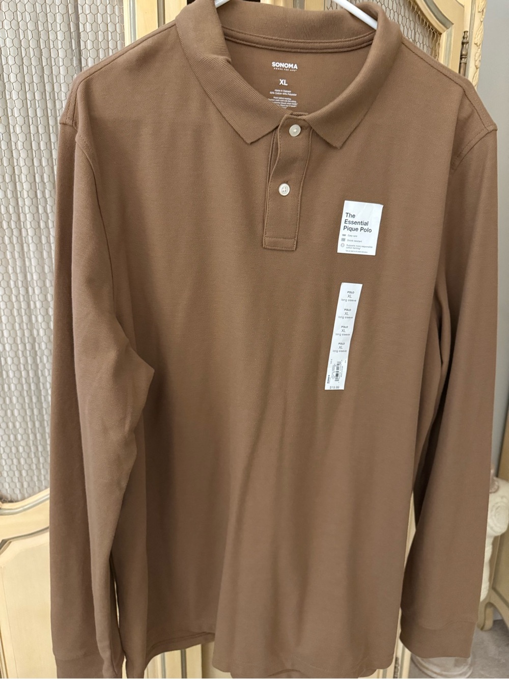 Sonoma Long-Sleeve Pique Polo - Chestnut Brown